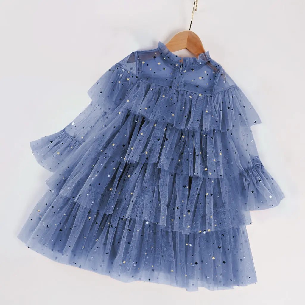 Boutique bébé fille à manches longues étoile fée danse robes de soirée paillettes étoile gâteau maille tulle princesse enfants fille robe d'anniversaire