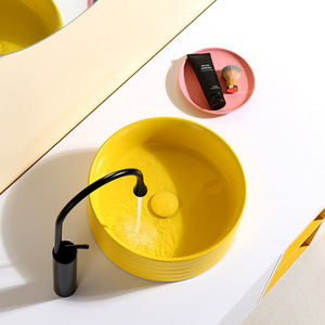 Moshi Yellow <b>Round</b> Ceramic Countertop <b>Basin</b> No Hole Easy Clean Bathroom Sink - Product Image 2