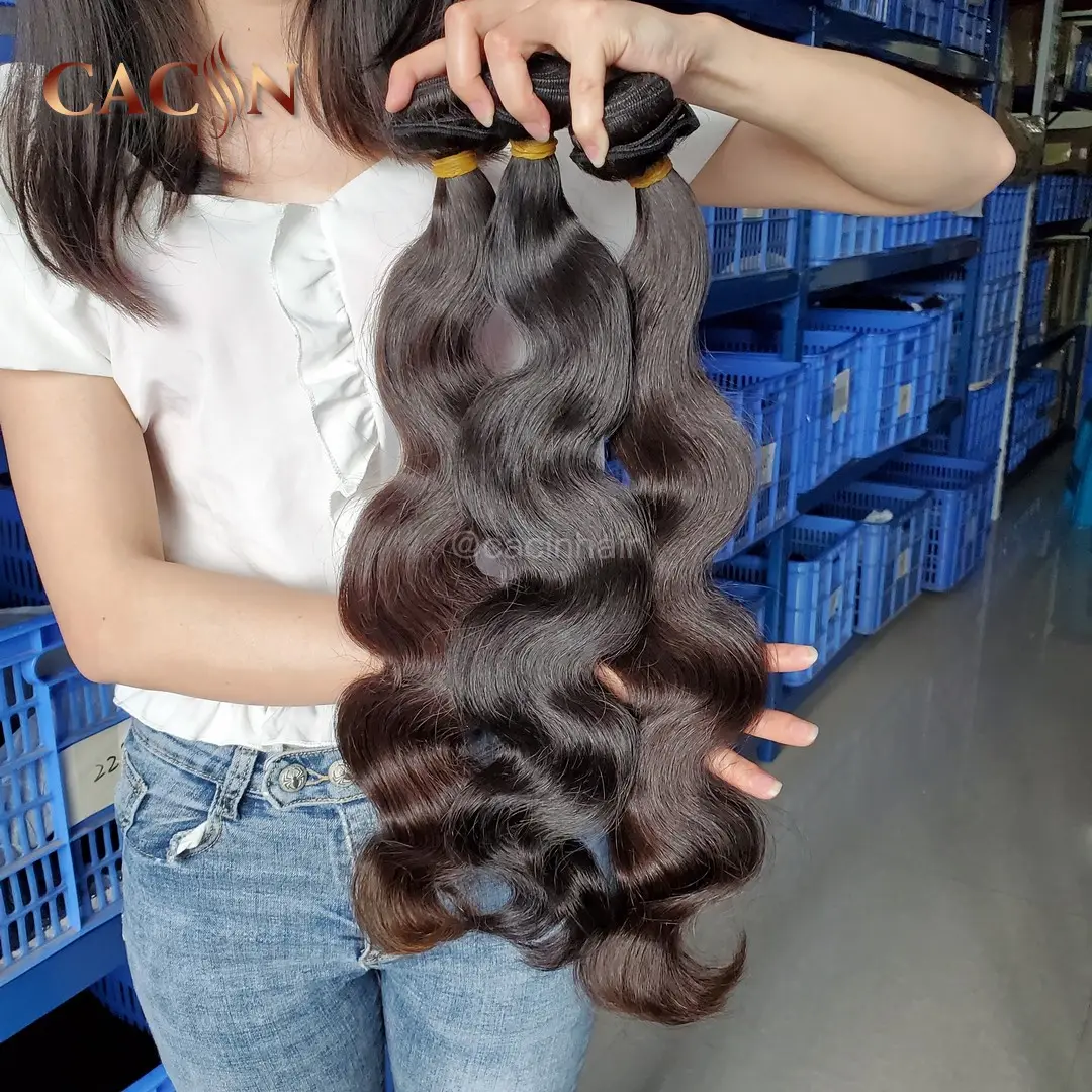 Cacin No tangle no shed virgin asian hair weave, raw natural south east asian virgin girl human hair bulk body wave wholesale