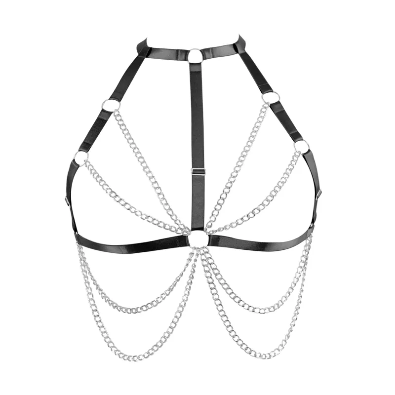 Donne erotico indossare reggiseno caldo Top Body Chain Sexy Lingerie Bondage elastico Rave Fetish Pole Club di Lingerie che si rifornisce per Halloween