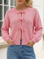 2026 Damen-Strickjacke mit Rundhalsausschnitt und Schleife vorne, Anti-Pilling, Wickel-Cardigan, Langarm, Locker, Weich, Bequem, Süß, Lässig