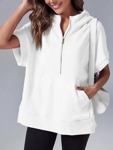 Sweat à capuche pour femme à manches courtes, marque privée, printemps-été, streetwear, vêtement d'extérieur, logo par transfert thermique - Product Image 5