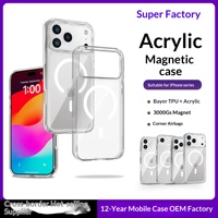 Coque transparente magnétique puissante en acrylique pour iPhone 13 16 17 18 Pro Max, compatible avec la recharge sans fil – Vente en gros usine