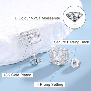 Boucles d'oreilles clous classiques 4 griffes en moissanite 0,1 à 4 carats, or blanc, <span class=keywords><strong>argent</strong></span> sterling <span class=keywords><strong>925</strong></span>, moissanite VVS, pour hommes et femmes - Product Image 2