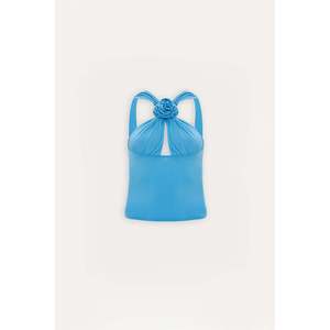 Crop top tricoté respirant à motif rose bleue, col à nœud, sexy, ample, décontracté, style INS, sans bretelles - Product Image 2