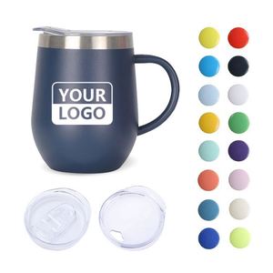 Gobelet isotherme en acier inoxydable de 12 oz à double paroi avec poignée, forme œuf, pour vin et café, personnalisable avec logo - Product Image 1