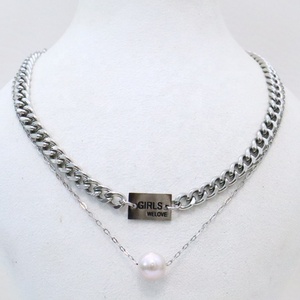 Cadena gruesa plateada <span class=keywords><strong>de</strong></span> acero inoxidable con ajuste <span class=keywords><strong>de</strong></span> 15-17 pulgadas <span class=keywords><strong>de</strong></span> moda 2025 y <span class=keywords><strong>collar</strong></span> <span class=keywords><strong>de</strong></span> <span class=keywords><strong>perlas</strong></span> naturales <span class=keywords><strong>de</strong></span> agua dulce Edison - Product Image 1