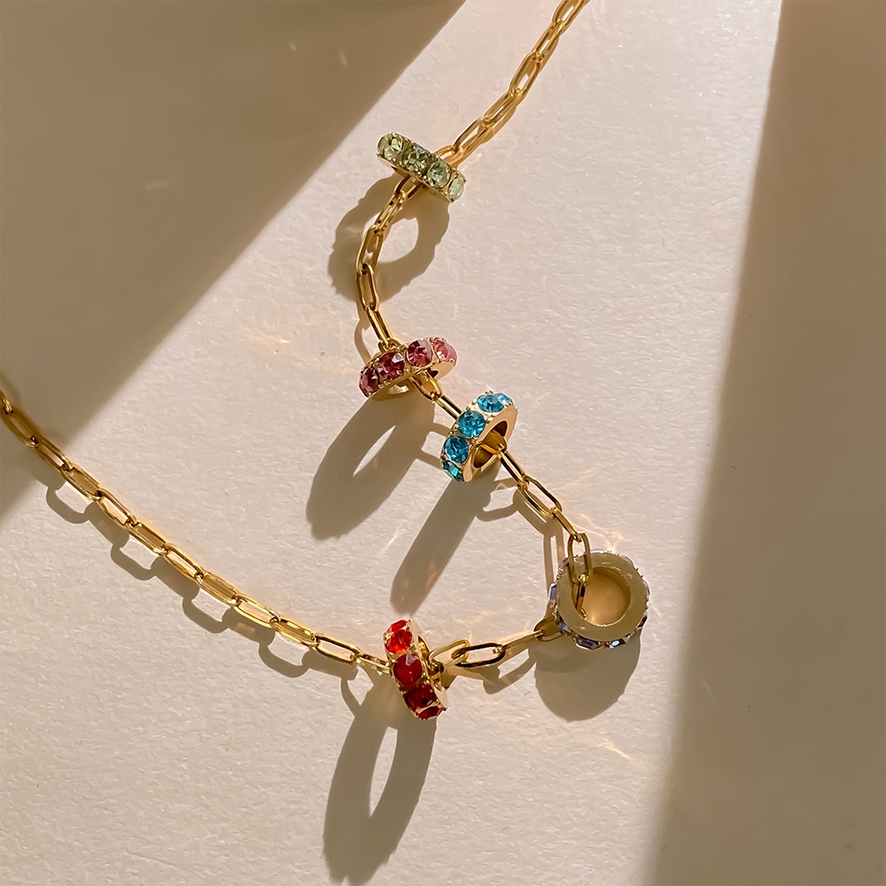 Stainless Steel Rhinestone Charm Colorful Birthstone Pendant Jewelry Making Bracelet Necklace DIY Accessories