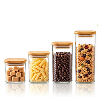Bocaux de rangement carrés en verre avec couvercles en bambou, hermétiques, en borosilicate, ensemble de récipients de cuisine, logo personnalisé en stock