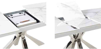 Table à manger rectangulaire moderne et contemporaine avec plateau en verre trempé transparent, extensible, en acier inoxydable, pieds en métal réglables pour la maison