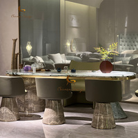 Chaise de salle à manger en acier inoxydable de design italien, table console moderne en métal pour restaurant et villa, ensemble table à manger avec plateau en marbre