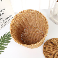 Panier de rangement en plastique tressé style rotin, grand panier à linge, organisateur de vêtements, bac de rangement pour salon et table basse avec couvercle