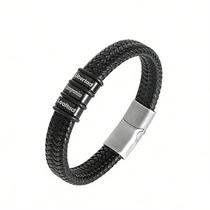 Men's <b>Leather</b> <b>Bracelet</b> Stainless Steel Magnetic Closure Black Woven Design Gift Jewelry 7.5in 8.5in 9in Fashion Cuff <b>Bracelet</b> - Product Image 3