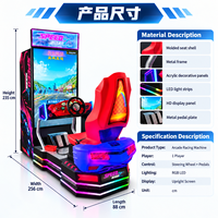 Machine de jeu d'arcade de course, simulateur de conduite monoplace avec volant, pédales et armoire lumineuse à LED pour divertissement en intérieur