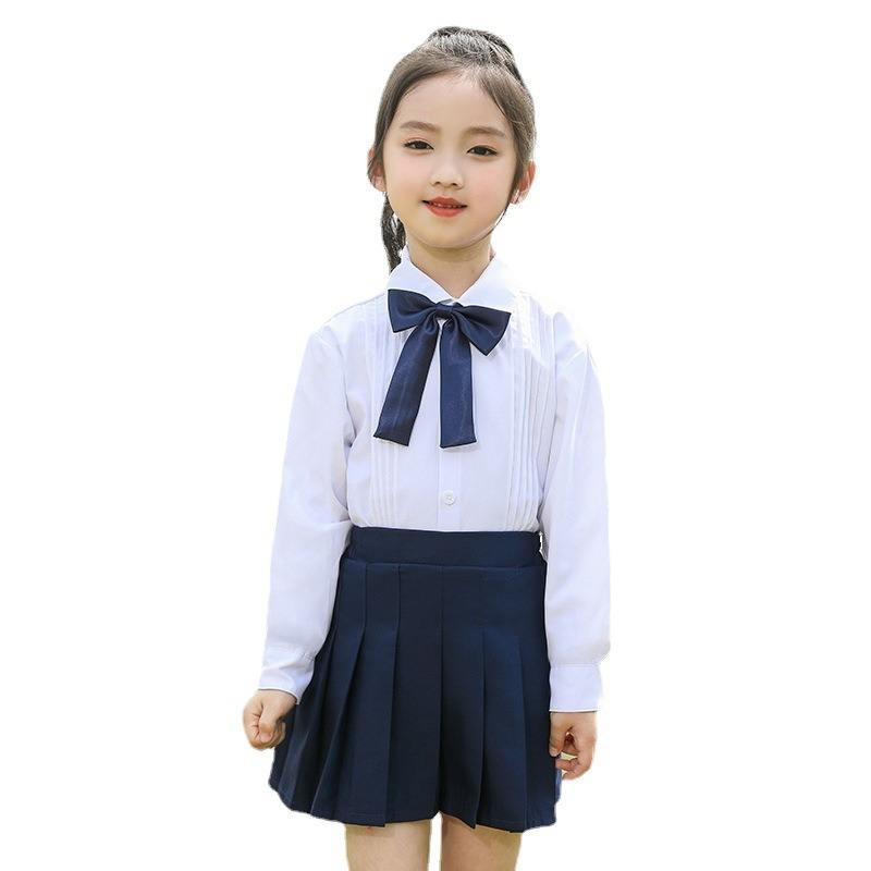 Camisa manga longa meninas uniformes escolares para escola secundária saia  azul marinho meninas uniforme jardim de infância coreano verão