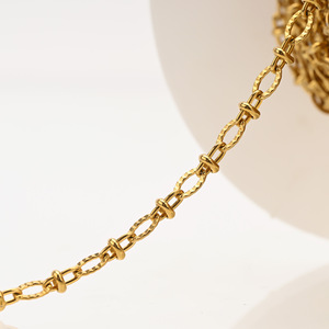Oval Station Chain | 18K PVD Gold Stainless Steel Beaded Cross <b>O</b> Link Chain for DIY Necklace Bracelet Making - Product Image 3