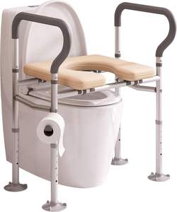 ที่นั่งชักโครกยกสูงขึ้นพร้อมที่จับที่ยกสูงขึ้นสำหรับผู้สูงอายุที่ปรับความสูงและความกว้างได้สำหรับผู้สูงอายุผู้สูงอายุชั้นวางในห้องน้ำที่ตั้งครรภ์ - Product Image 1