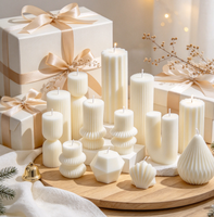Lilin Pilar Bergaris Buatan Tangan dari Lilin Kedelai Putih Estetis Modern Set untuk Dekorasi Rumah Hadiah Pindah Rumah Hadiah Natal