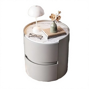 Best-Selling Smart Italian-Style Wooden Leather Nightstand 2 Drawers LED <b>Lighting</b>- <b>Wireless</b> Charging Modern Apartment Bedroom - Product Image 2