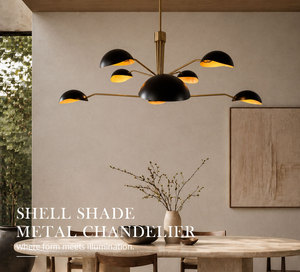 Lustre en métal multi-branques pour la décoration intérieure, abat-jour noir mat, support en laiton, luminaire suspendu pour salon et salle à manger - Product Image 1