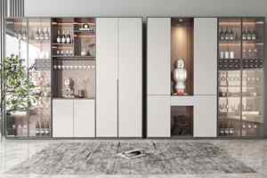 Meubles de luxe personnalisés porte coulissante en verre stockage vin couleur rouge armoires de cuisine - Product Image 5