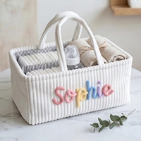 Panier en velours côtelé personnalisé, panier de rangement avec nom 3D personnalisé, décoration de chambre d'enfant, grande capacité, doux, pliable, souvenir