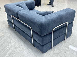 Divano Modulare in Corduroy a Righe Larghe Indigo con Gambe Vuote Argento, Certificato ISO, per Ordini all'Ingrosso, Ideale per Lobby di Negozi di Dolci - Product Image 3