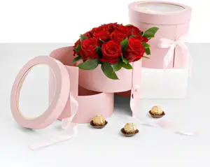 Caja redonda de lujo con tapa para sombreros y flores, embalaje de calcetín con logotipo personalizado Premium, regalo de flores, redondo, con tapa, 2023