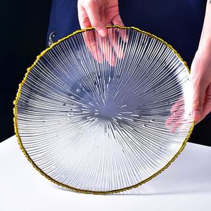 Platos de cristal con borde dorado para fiestas en restaurantes, platos de cristal con rayas, plato transparente para ensalada occidental, plato para la cena - Product Image 3