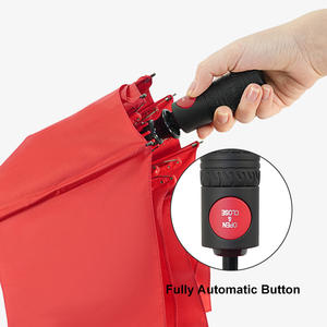 Parapluie pliant automatique portable de haute qualité, compact, en tissu pongé rouge, imperméable, protection solaire et pluie, personnalisable avec logo - Product Image 3