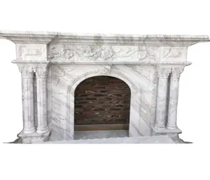 A mão esculpida branco culturado mantel mármore lareira surround