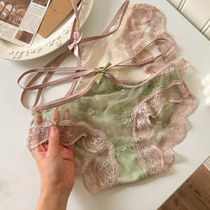 Nuevas bragas de encaje románticas y sexys tipo tanga para mujer, transpirables, cómodas, de cintura baja, de nailon, teñidas en color liso. - Product Image 2