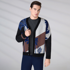 Suéter de Lana Personalizado con Logotipo, Chaqueta de Punto de Manga Larga para Invierno, Cárdigan de Jacquard con Peluche, Suéter de Mohair con Cuello en V para Hombre - Product Image 1