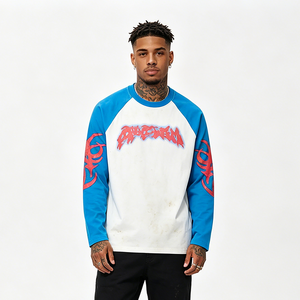T-shirts à <span class=keywords><strong>manches</strong></span> raglan avec logo imprimé, <span class=keywords><strong>manches</strong></span> <span class=keywords><strong>longues</strong></span>, graphiques, vente en gros, pour hommes et femmes, sur mesure, coupe oversize - Product Image 1