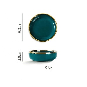 Vajilla de cerámica chapada en oro <span class=keywords><strong>y</strong></span> verde oscuro, <span class=keywords><strong>platos</strong></span> <span class=keywords><strong>y</strong></span> vajilla de lujo de alta calidad, juego de servicio de cena - Product Image 2