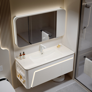 Modern <b>White</b> Bathroom Vanity Unit with Smart <b>Mirror</b> Cabinet PVC Door Ceramic Basin and Hospital Use - Product Image 5