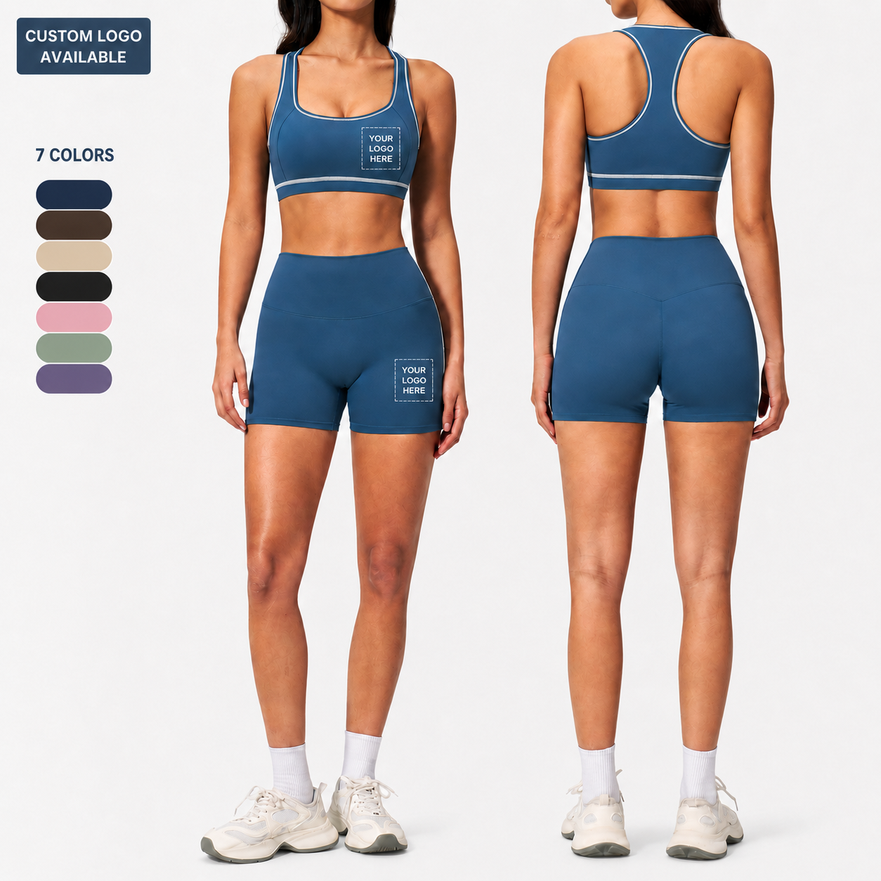 Custom Logo Women's Workout Sets Sports Bra And High Waist Biker Shorts 2 Piece Yoga Gym Activewear Set Wholesale