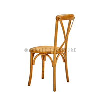 Chaise à dossier croisé avec coussin en rotin, bois naturel, empilable, pour événements et mariages