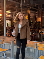 Veste en fourrure courte pour femmes, manches longues, col à revers, manteau d'hiver tendance