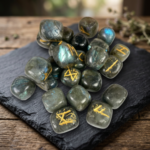 Ensemble de runes en labradorite, 25 pièces, gravées, cristaux de guérison, vente en gros - Product Image 3
