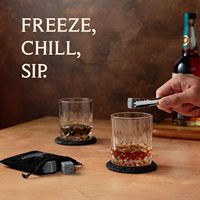 Coffret Cadeau Mixology Craft Whiskey Stones : Deux Verres en Cristal Sans Plomb de 10 oz, 8 Pierres à Whisky, Sac en Velours, 2 Sous-Verres en Ardoise, Recette