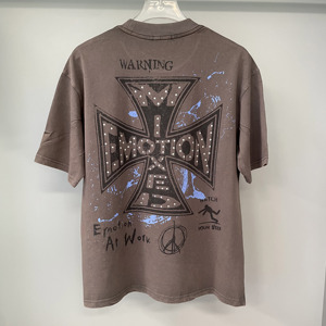 New <b>Top</b> Quality Heavyweight 100% Cotton Mixed EMOTION In Stock American trendy Loose Casual Hip Hop Vintage T-shirt for Men - Product Image 3