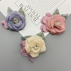 Broches en tissu faites à la main, fleurs en cristal de 6 cm, accessoires pour cheveux de femme, corsages de mariage pour sacs, chaussures, vêtements - Product Image 2