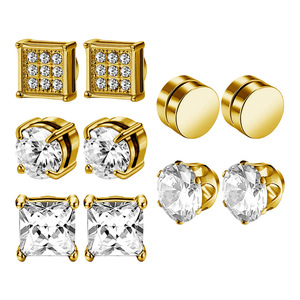Factory Wholesale Stainless Steel Magnetic Ear Clips Gold <b>Silver</b> Multiple Sizes Sparkling Zirconia <b>Stud</b> <b>Earrings</b> for Women Gifts - Product Image 1