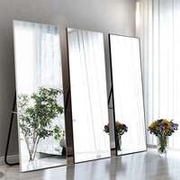 Miroir pleine longueur rectangulaire arrondi 2-en-1 avec cadre noir, fixation murale pour chambre, salon, entrée – Vente en gros