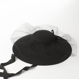 Chapeau fedora <span class=keywords><strong>en</strong></span> feutre de <span class=keywords><strong>laine</strong></span> à large bord pour femmes noires, nouvelle mode, <span class=keywords><strong>robe</strong></span> d'église avec voile <span class=keywords><strong>en</strong></span> <span class=keywords><strong>maille</strong></span> - Product Image 3