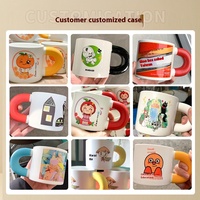 Tasse à café en céramique de porcelaine en gros, 330 ml, avec logo personnalisé, poignée colorée, tasse épaisse, fournisseur, cadeau d'entreprise, café, vente en gros