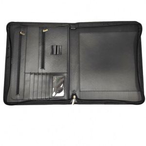 Carpeta de Negocios Negra y Marrón de Alta Calidad, Bolsa de Cuero Multifuncional con Cierre, Artículos de Oficina, Bolsa Promocional - Product Image 1