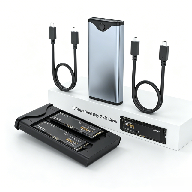 Wholesale Custom Logo 10Gbps Dual Protocol SATA NVMe M.2 Aluminum Type-C External SSD Case Dual Bay
