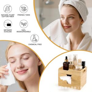 Wooden Cosmetic Organizer <b>Box</b> With Tissue Holder For Bathroom Vanity <b>Makeup</b> Storage Eco-Friendly Bamboo Design - Product Image 3